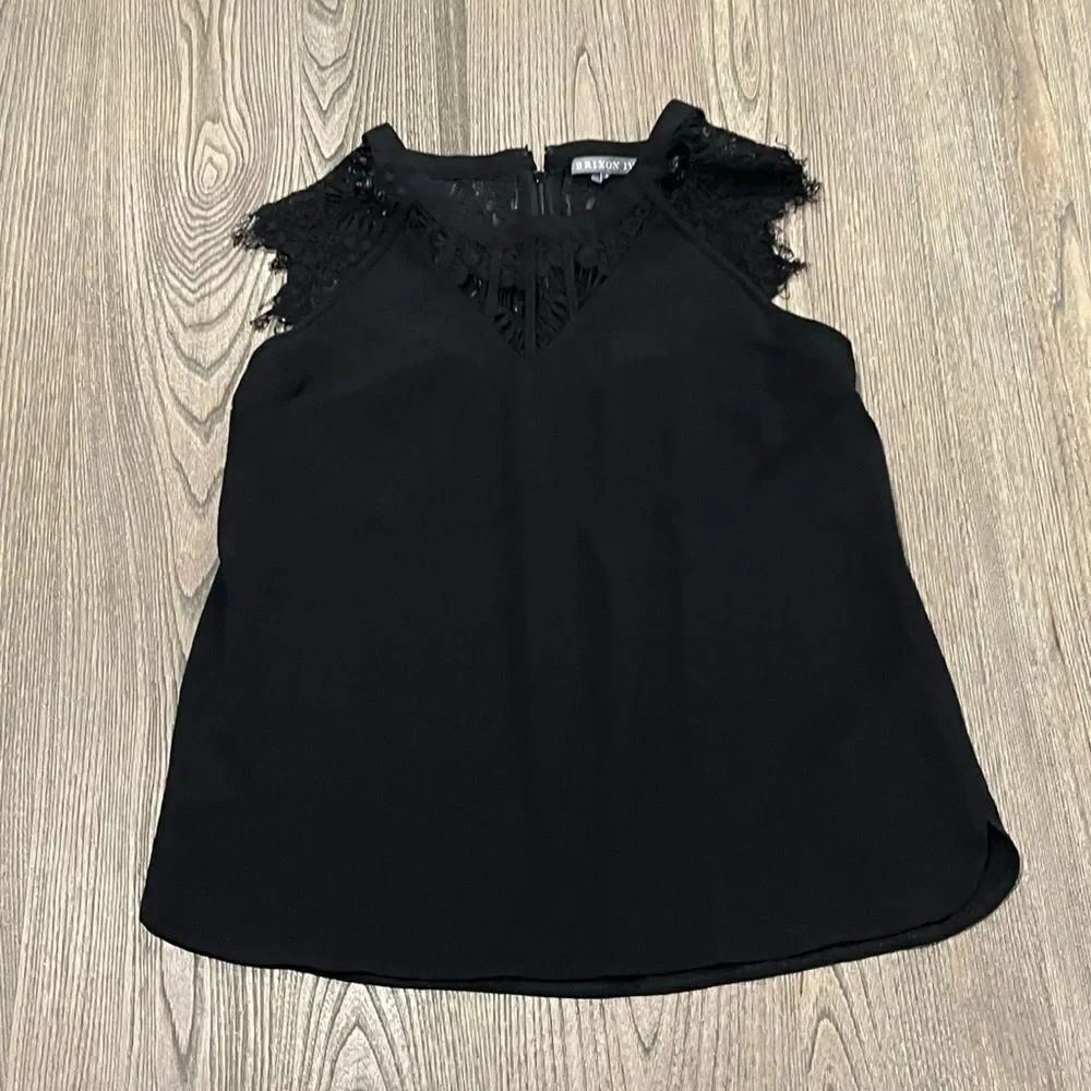 Brixon Ivy Black Lace Scoop Neck Flutter Sleeve Blouse Size S